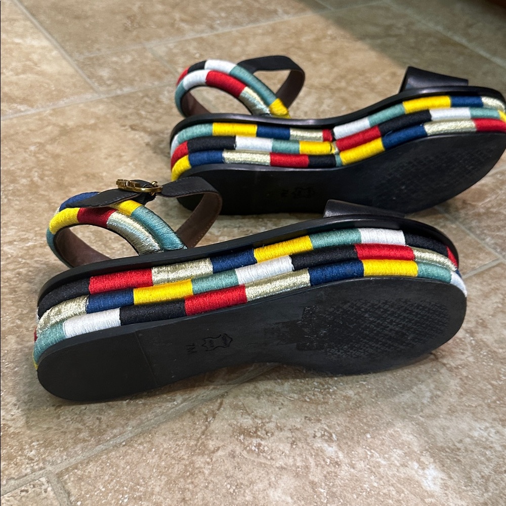 Tory Burch Colorful Platform Sandals with Black Straps - Picture 5 of 5